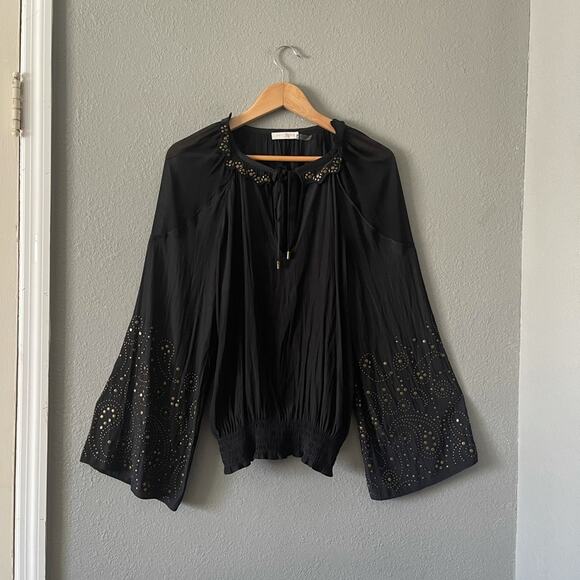 Ramy Brook Tilly Studded‎ Long Bell Sleeve V-Neck Blouse Top - Picture 7 of 12